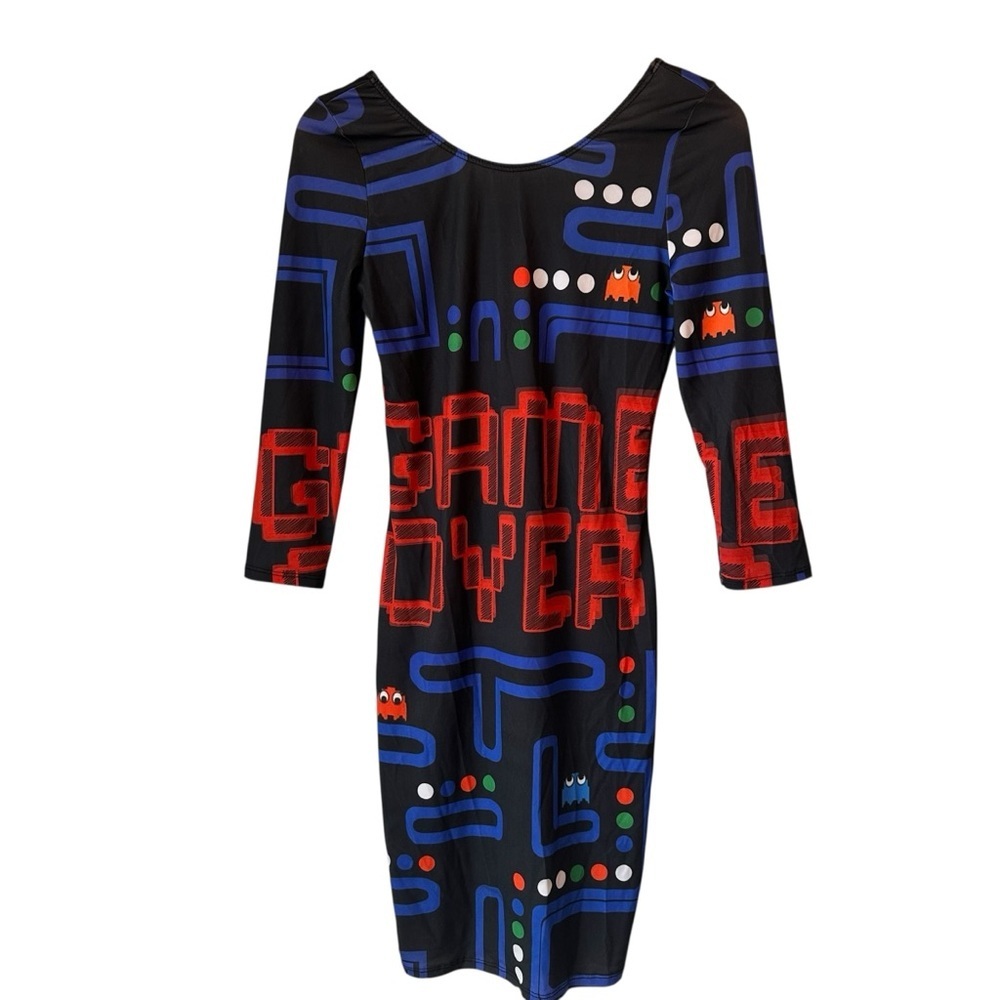 Pac Man & Game Over Black and Red Graphic Gamer Dress, Medium
